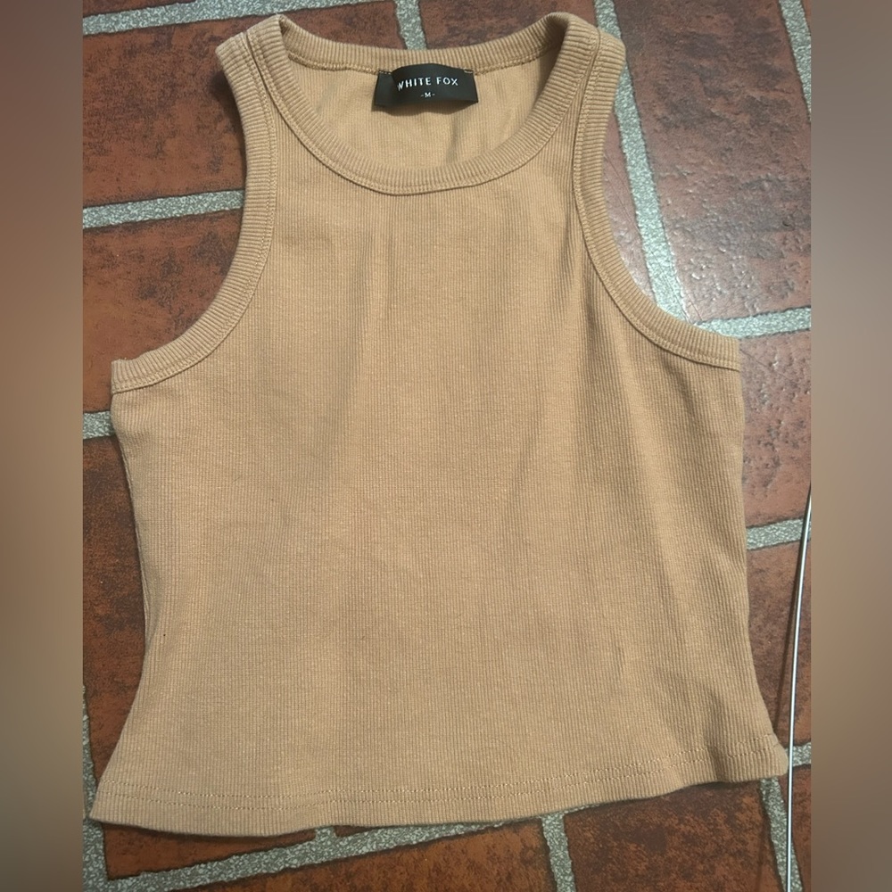White Fox boutique tan beige tank crop top
